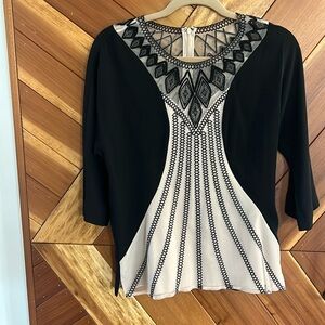 Catherine Malandrino $375 Size 4 Black Embellished Silk Blouse Top